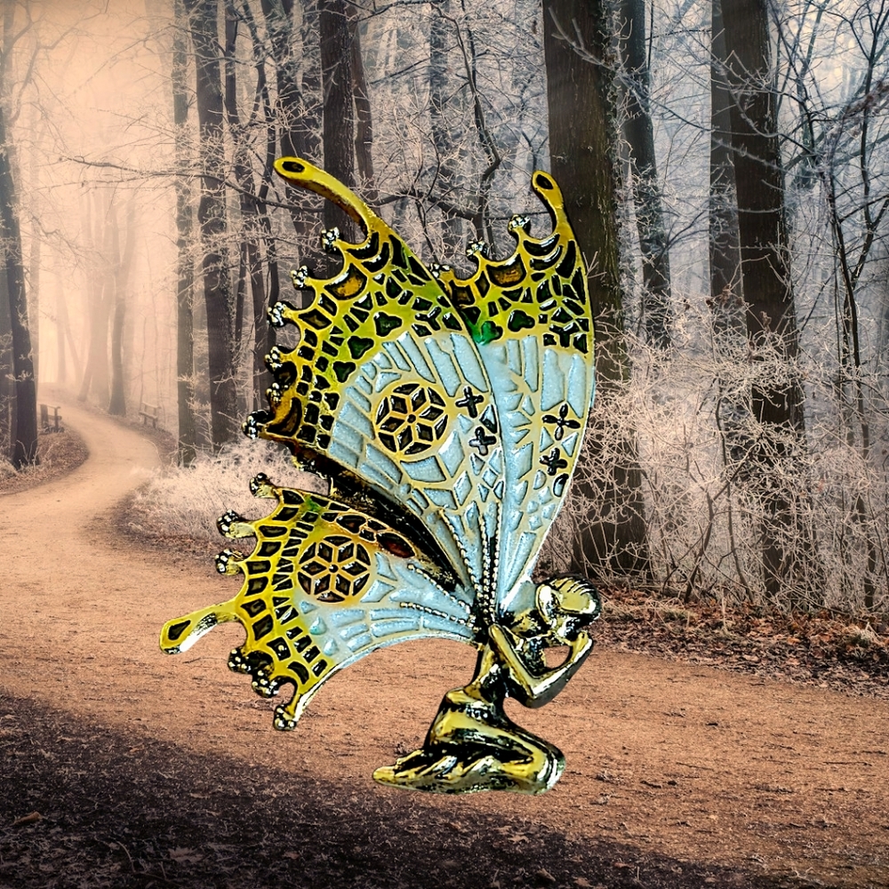 Elegant Butterfly Sculpture in Gold and Blue